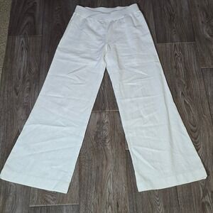 Apropos Wide Leg High Waist Linen Blend Pants Size M White Crossover Waist